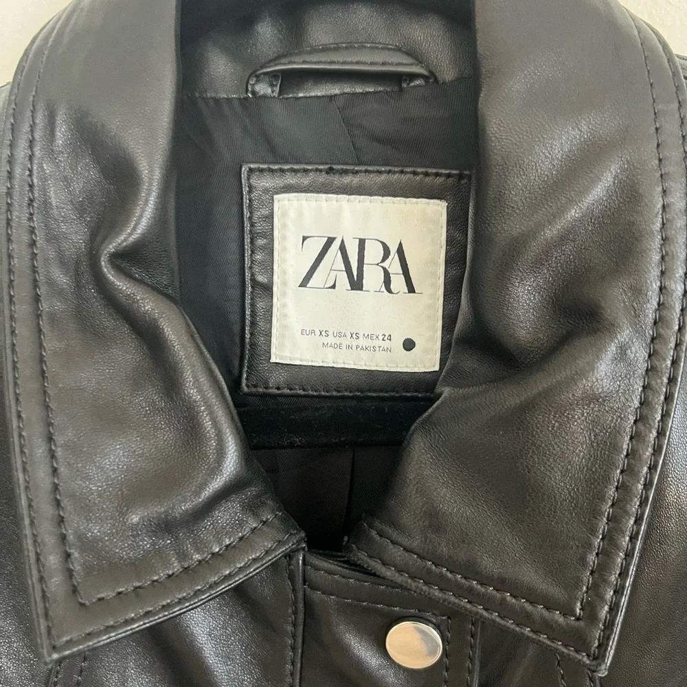 Zara Black Oversized Leather Bomber Jacket - Picture 3 of 10
